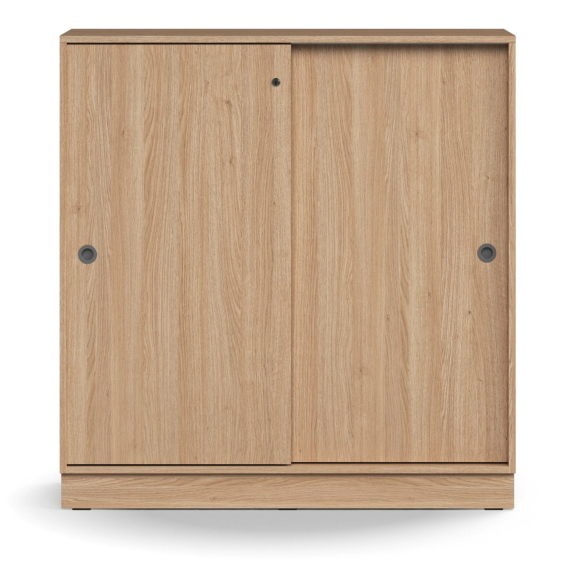 Liukuovikaappi QBUS Lukollinen, 2 hyllytasoa, sokkeli, kahvat, 1252x1200x400 mm, tammi