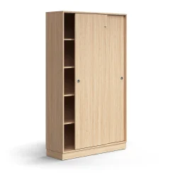 Liukuovikaappi QBUS Lukollinen, 4 hyllytasoa, sokkeli, kahvat, 2020x1200x400 mm, tammi