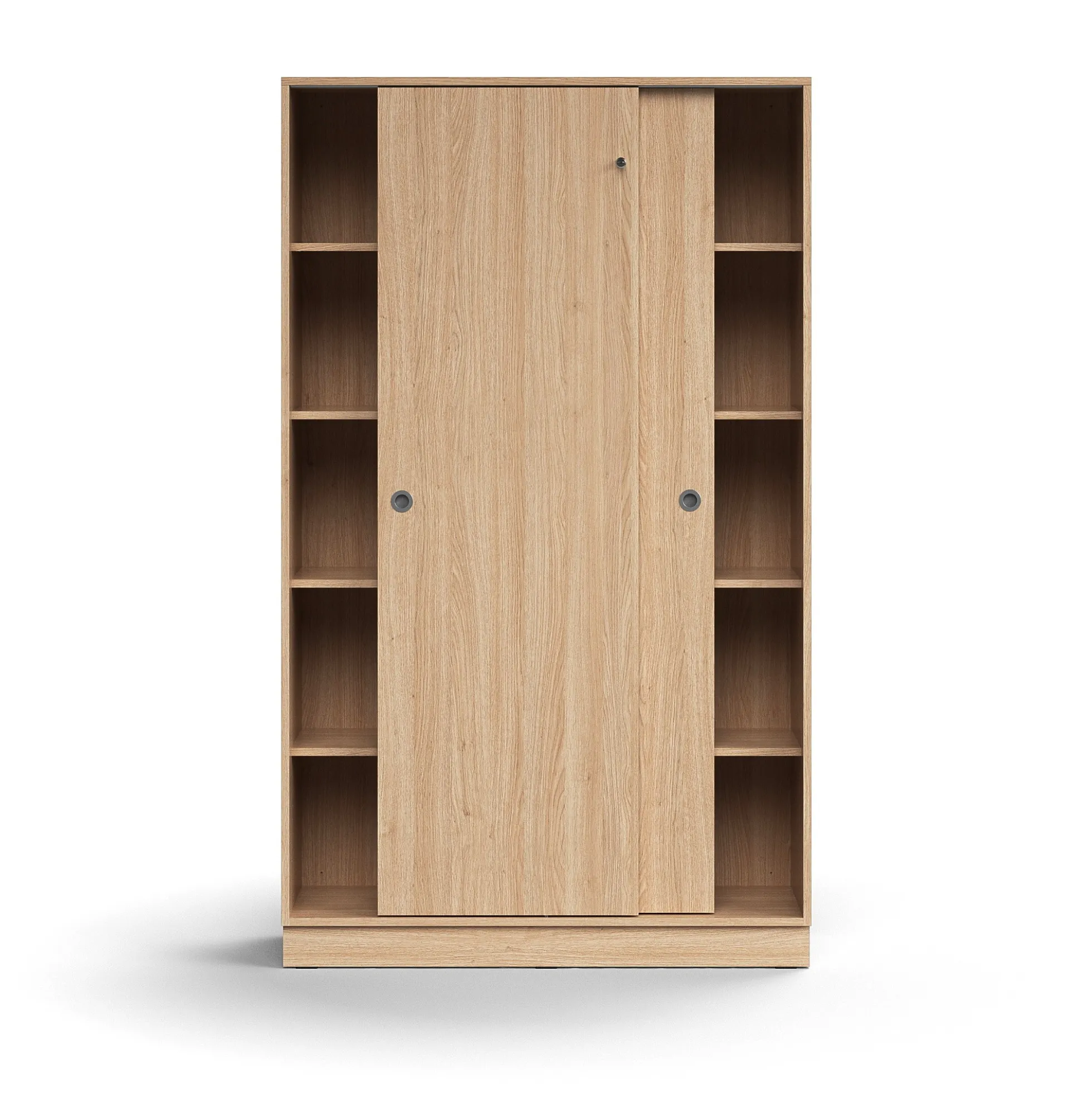 Liukuovikaappi QBUS Lukollinen, 4 hyllytasoa, sokkeli, kahvat, 2020x1200x400 mm, tammi
