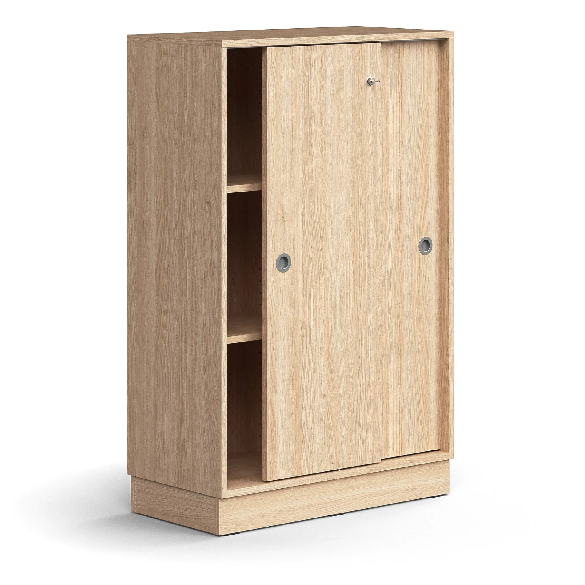 Liukuovikaappi QBUS Lukollinen, 2 hyllytasoa, sokkeli, kahvat, 1252x800x400 mm, tammi