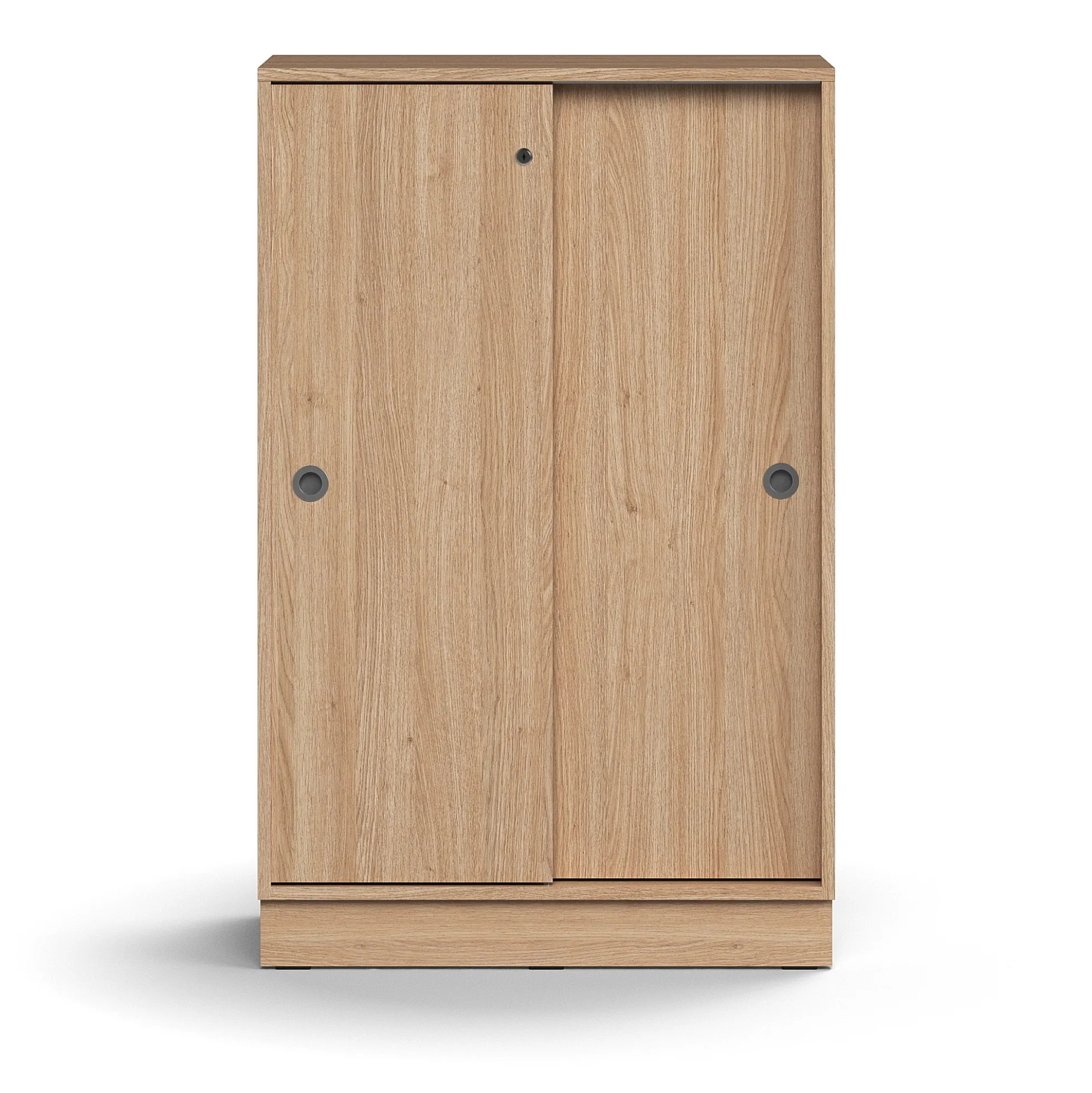 Liukuovikaappi QBUS Lukollinen, 2 hyllytasoa, sokkeli, kahvat, 1252x800x400 mm, tammi