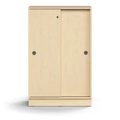 Liukuovikaappi QBUS Lukollinen, 2 hyllytasoa, sokkeli, kahvat, 1252x800x400 mm, koivu