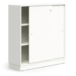 Liukuovikaappi QBUS Lukollinen, 2 hyllytasoa, sokkeli, kahvat, 1252x1200x400 mm, valkoinen