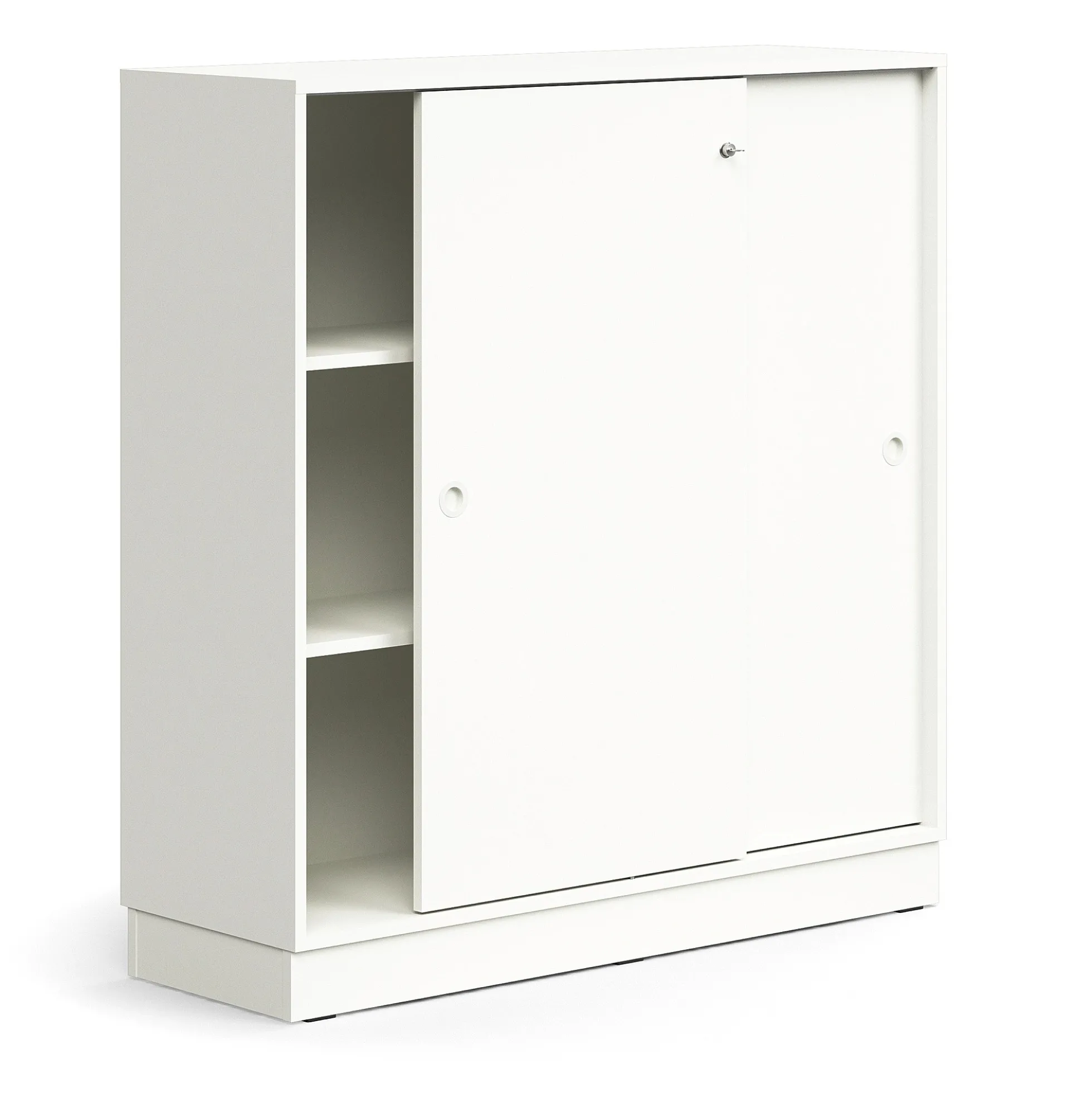 Liukuovikaappi QBUS Lukollinen, 2 hyllytasoa, sokkeli, kahvat, 1252x1200x400 mm, valkoinen