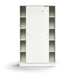 Liukuovikaappi QBUS Lukollinen, 4 hyllytasoa, sokkeli, kahvat, 2020x1200x400 mm, valkoinen