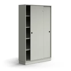 Liukuovikaappi QBUS Lukollinen, 4 hyllytasoa, sokkeli, kahvat, 2020x1200x400 mm, vaaleanharmaa