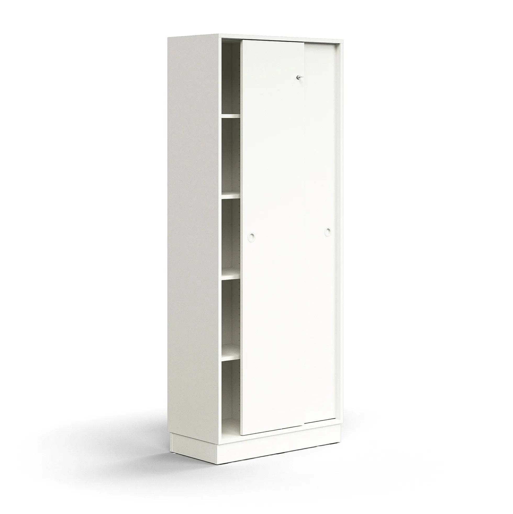 Liukuovikaappi QBUS Lukollinen, 4 hyllytasoa, sokkeli, kahvat, 2020x800x400 mm, valkoinen