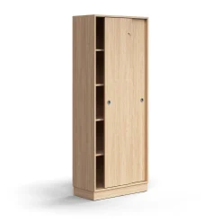 Liukuovikaappi QBUS Lukollinen, 4 hyllytasoa, sokkeli, kahvat, 2020x800x400 mm, tammi