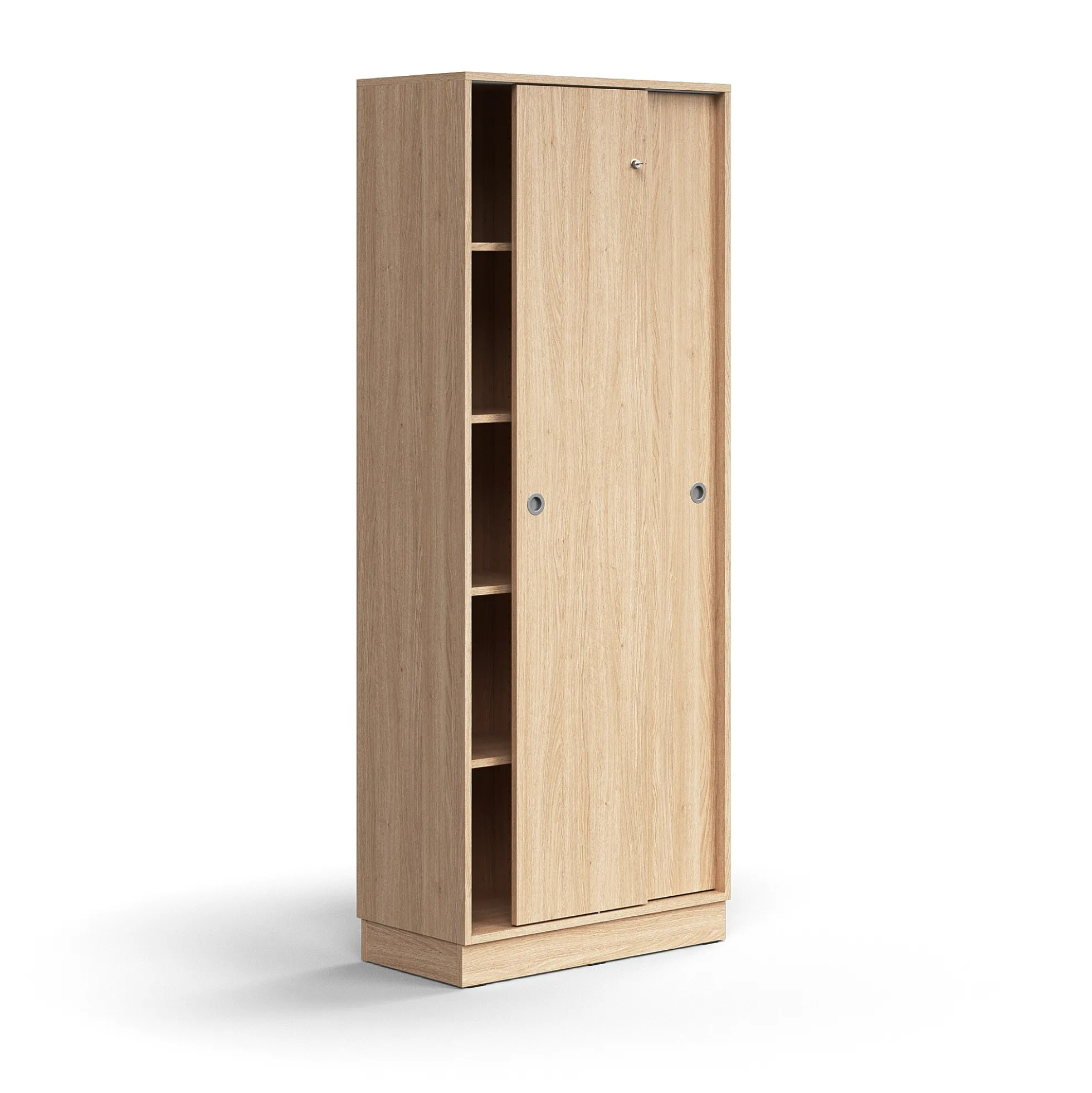Liukuovikaappi QBUS Lukollinen, 4 hyllytasoa, sokkeli, kahvat, 2020x800x400 mm, tammi