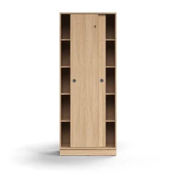 Liukuovikaappi QBUS Lukollinen, 4 hyllytasoa, sokkeli, kahvat, 2020x800x400 mm, tammi