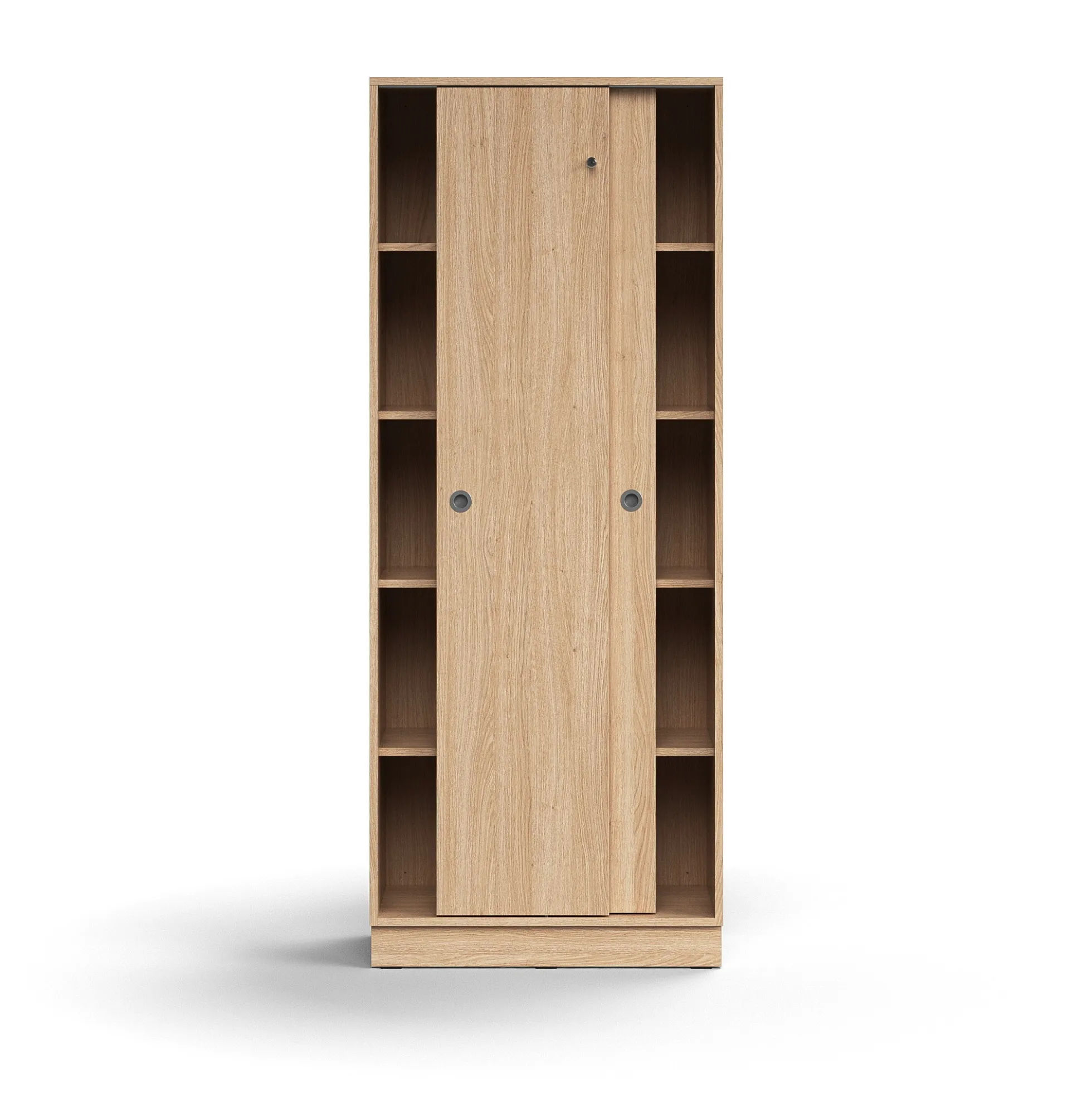 Liukuovikaappi QBUS Lukollinen, 4 hyllytasoa, sokkeli, kahvat, 2020x800x400 mm, tammi