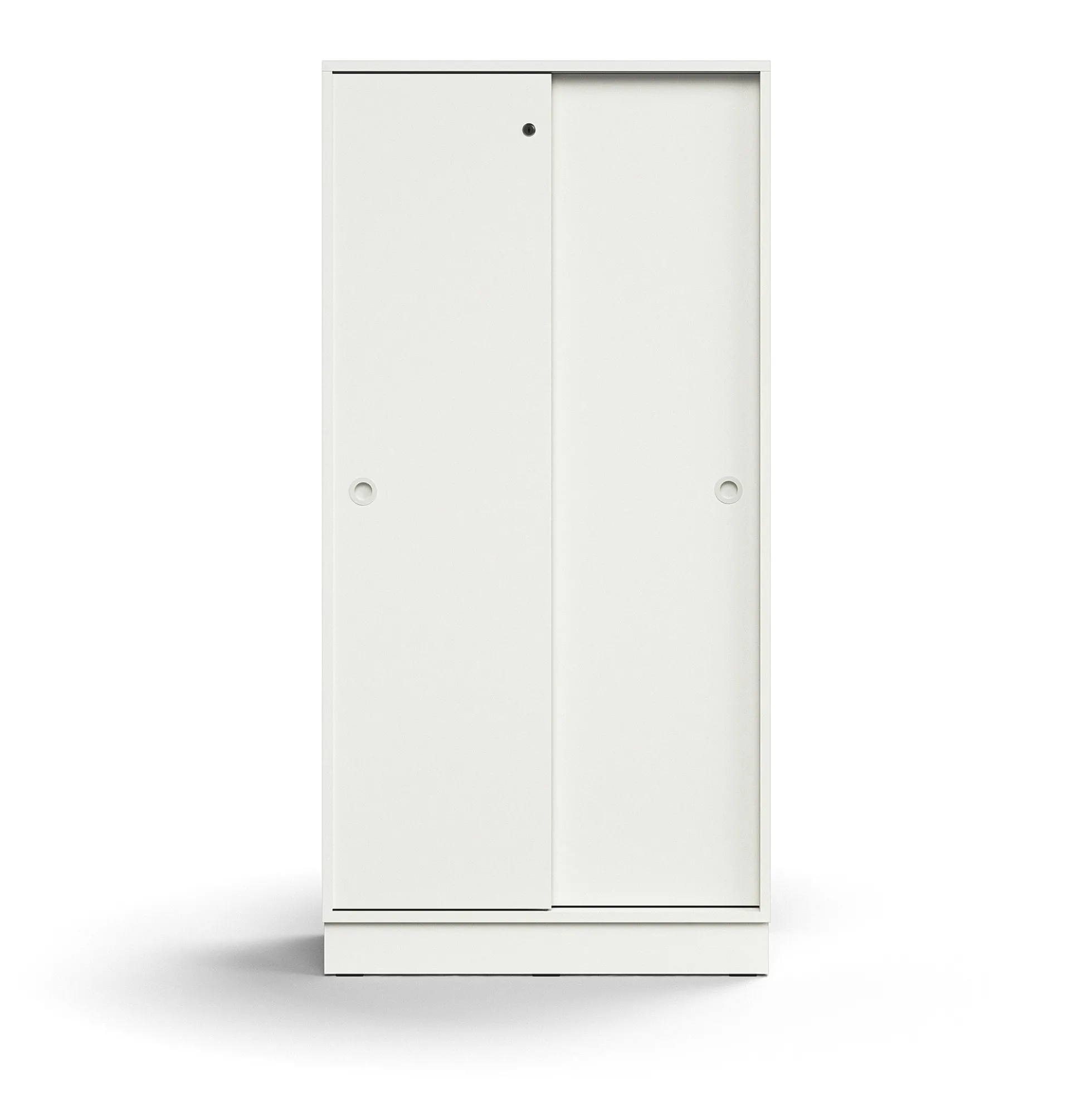 Liukuovikaappi QBUS Lukollinen, 3 hyllytasoa, sokkeli, kahvat, 1636x800x400 mm, valkoinen