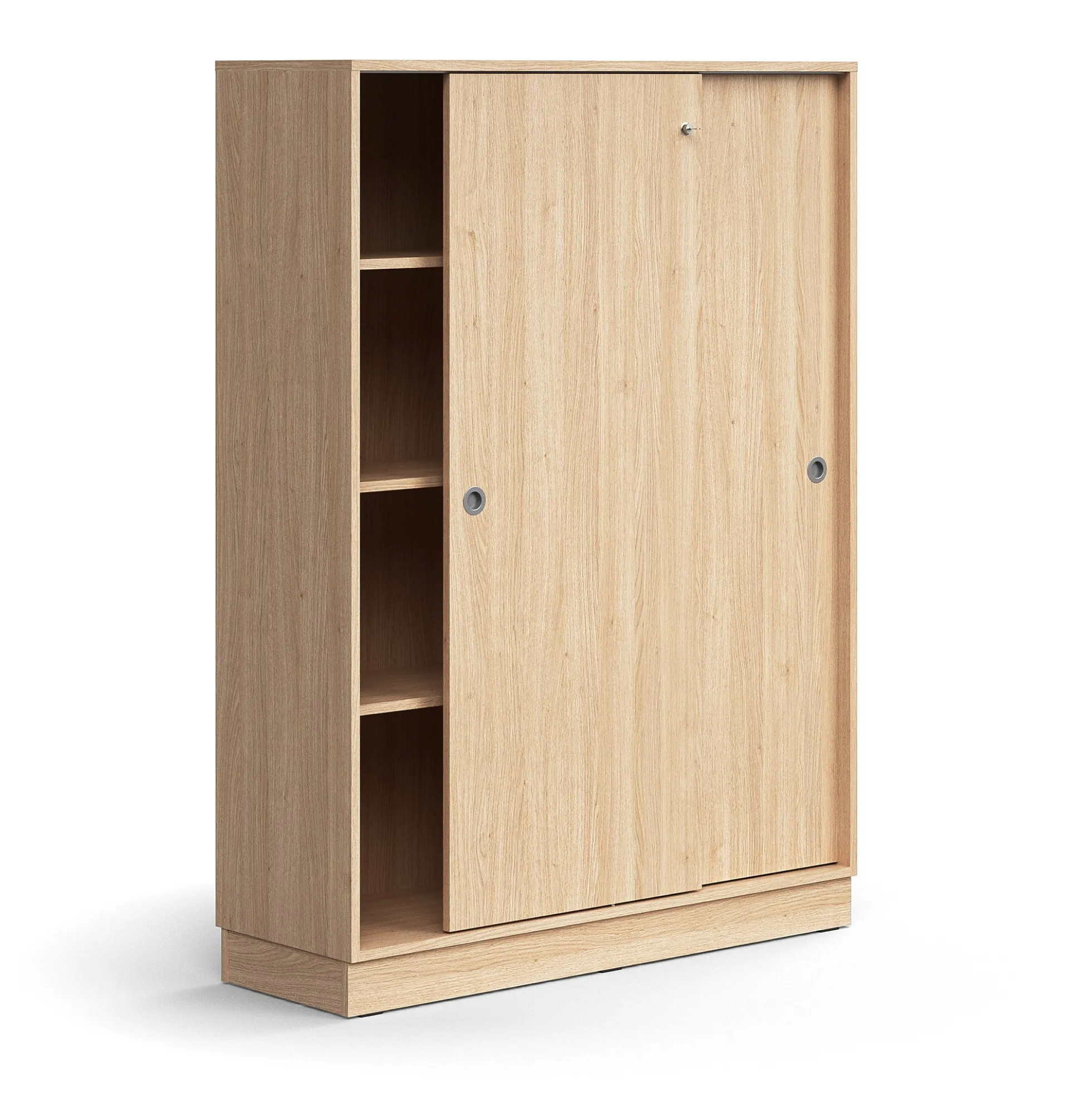 Liukuovikaappi QBUS Lukollinen, 3 hyllytasoa, sokkeli, kahvat, 1636x1200x400 mm, tammi
