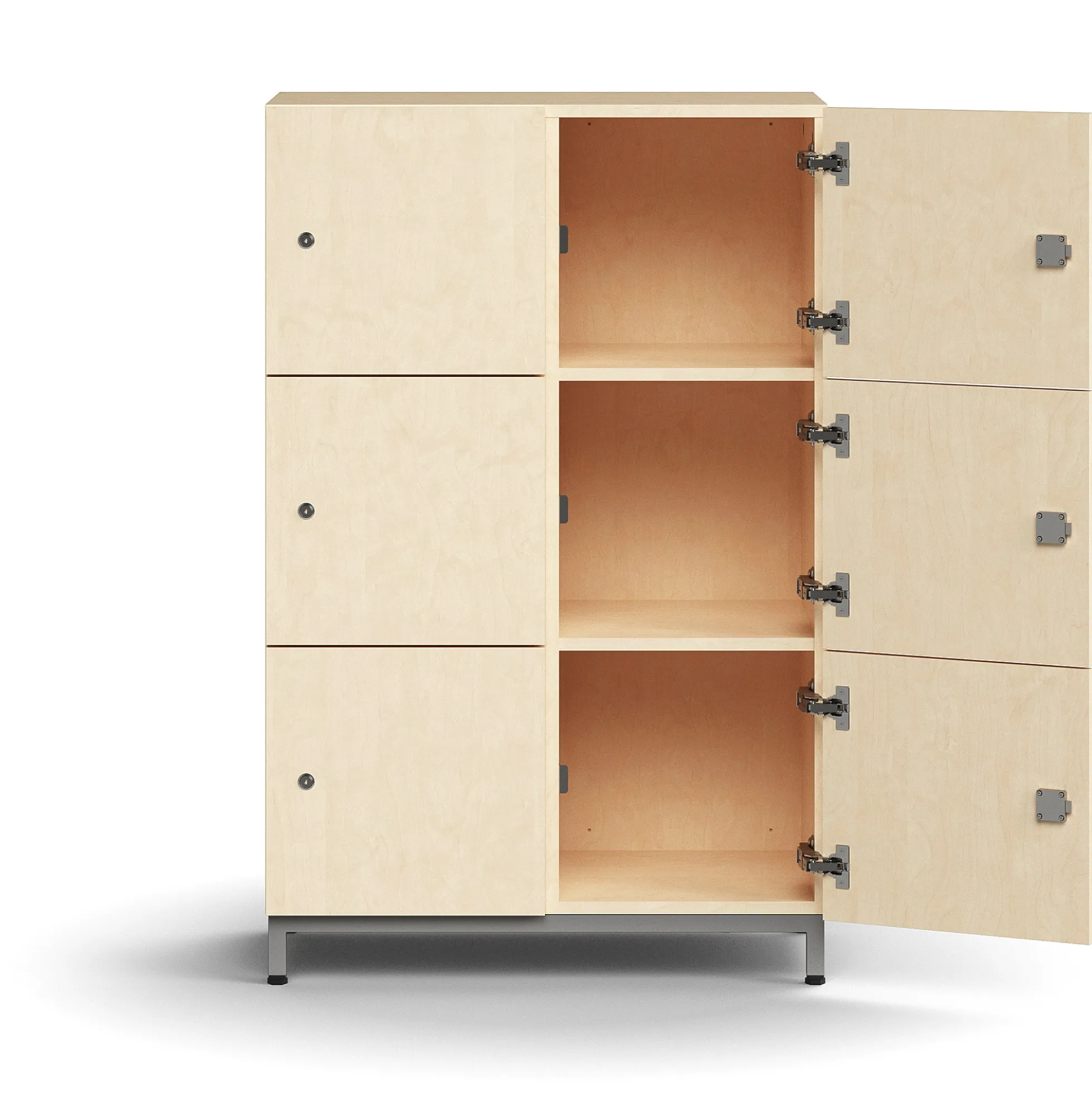 Lokerokaappi QBUS 6 lokeroa, jalusta, 1252x800x420 mm, hopea, koivu