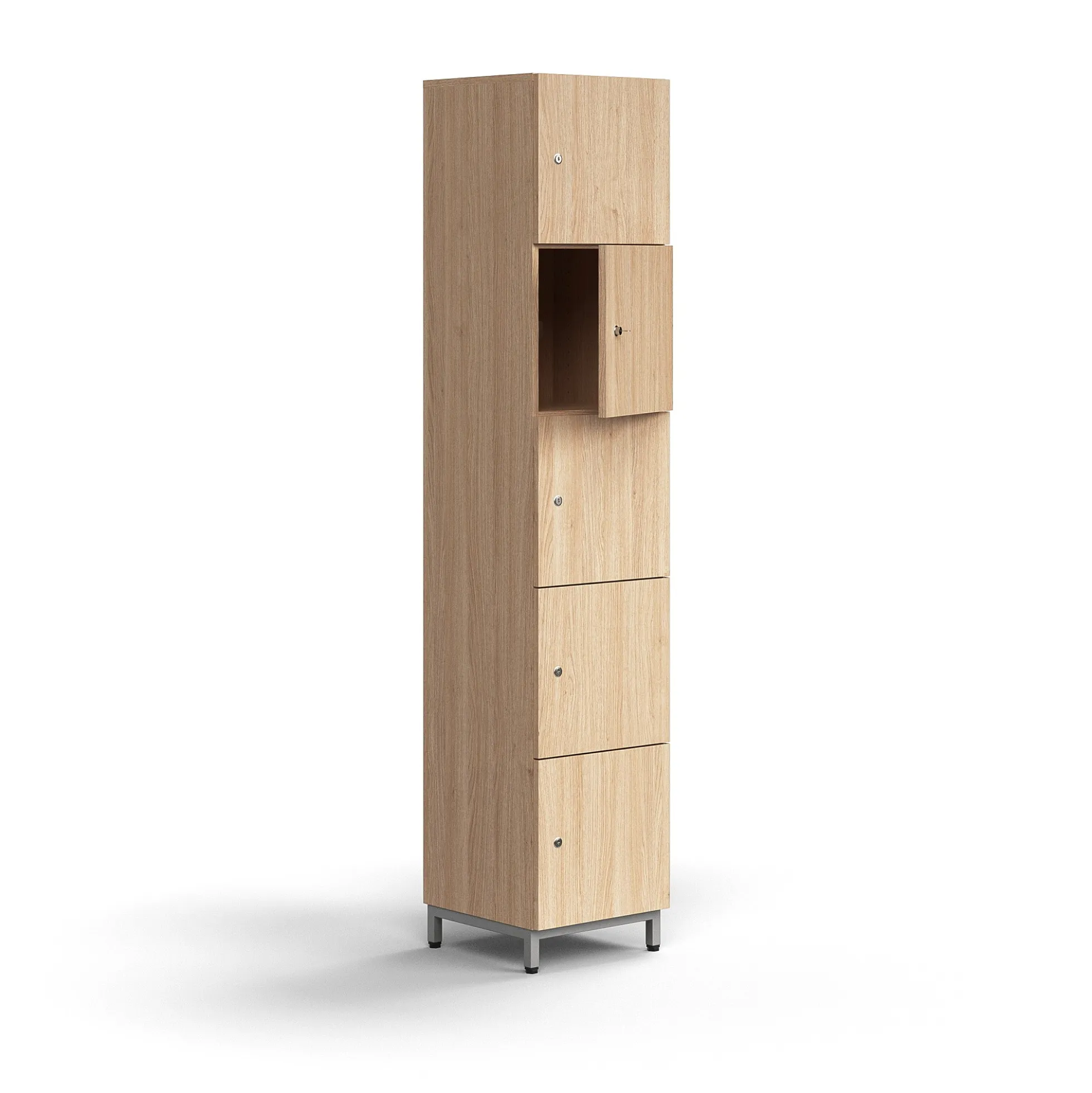 Lokerokaappi QBUS 5 lokeroa, jalusta, 2020x400x420 mm, hopeanharmaa, tammi