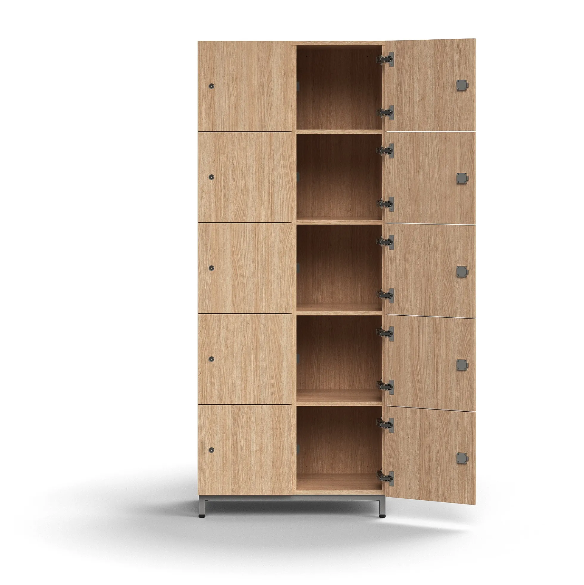 Lokerokaappi QBUS 10 lokeroa, jalusta, 2020x800x420 mm, hopeanharmaa, tammi