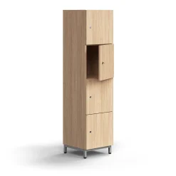 Lokerokaappi QBUS 4 lokeroa, jalusta, 1636x400x420 mm, hopeanharmaa, tammi