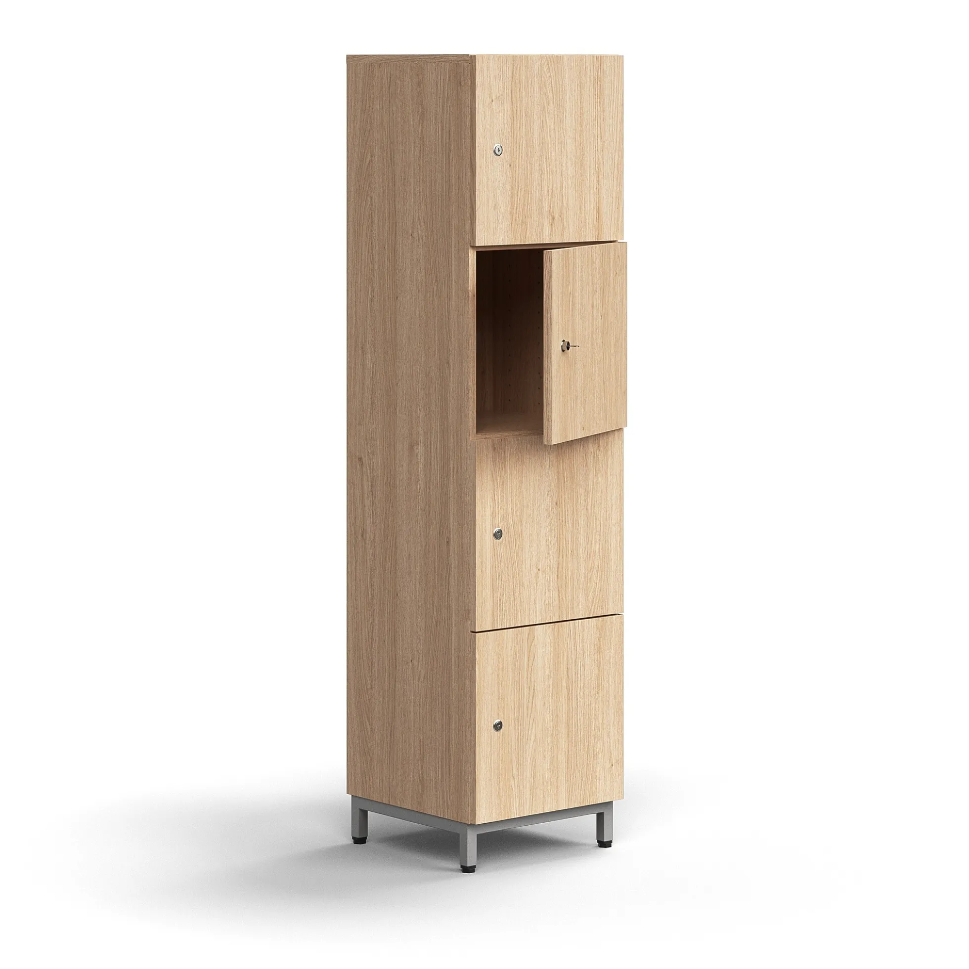 Lokerokaappi QBUS 4 lokeroa, jalusta, 1636x400x420 mm, hopeanharmaa, tammi