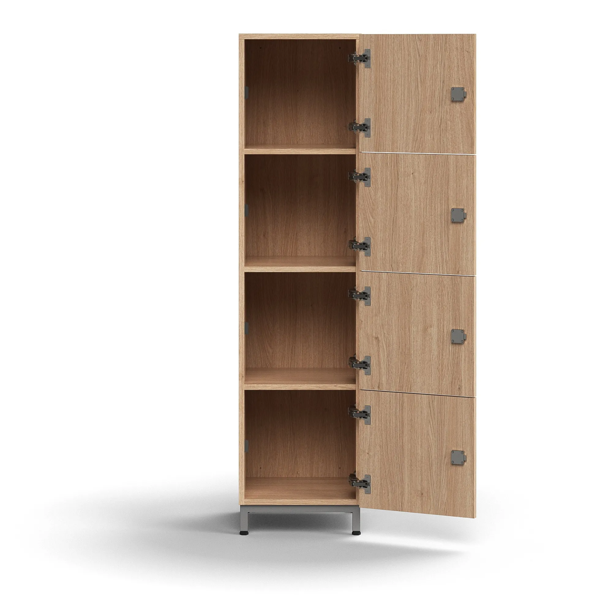 Lokerokaappi QBUS 4 lokeroa, jalusta, 1636x400x420 mm, hopeanharmaa, tammi
