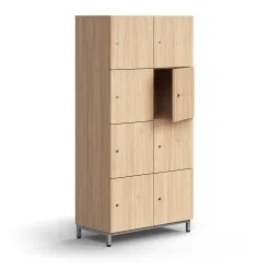 Lokerokaappi QBUS 8 lokeroa, jalusta, 1636x800x420 mm, hopeanharmaa, tammi