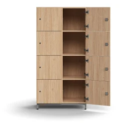 Lokerokaappi QBUS 8 lokeroa, jalusta, 1636x800x420 mm, hopeanharmaa, tammi