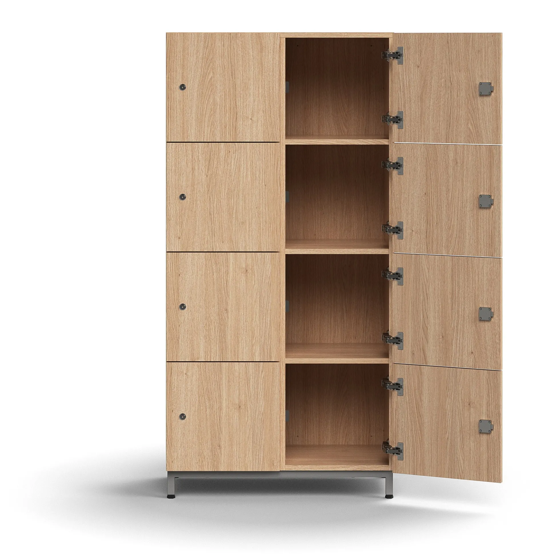 Lokerokaappi QBUS 8 lokeroa, jalusta, 1636x800x420 mm, hopeanharmaa, tammi