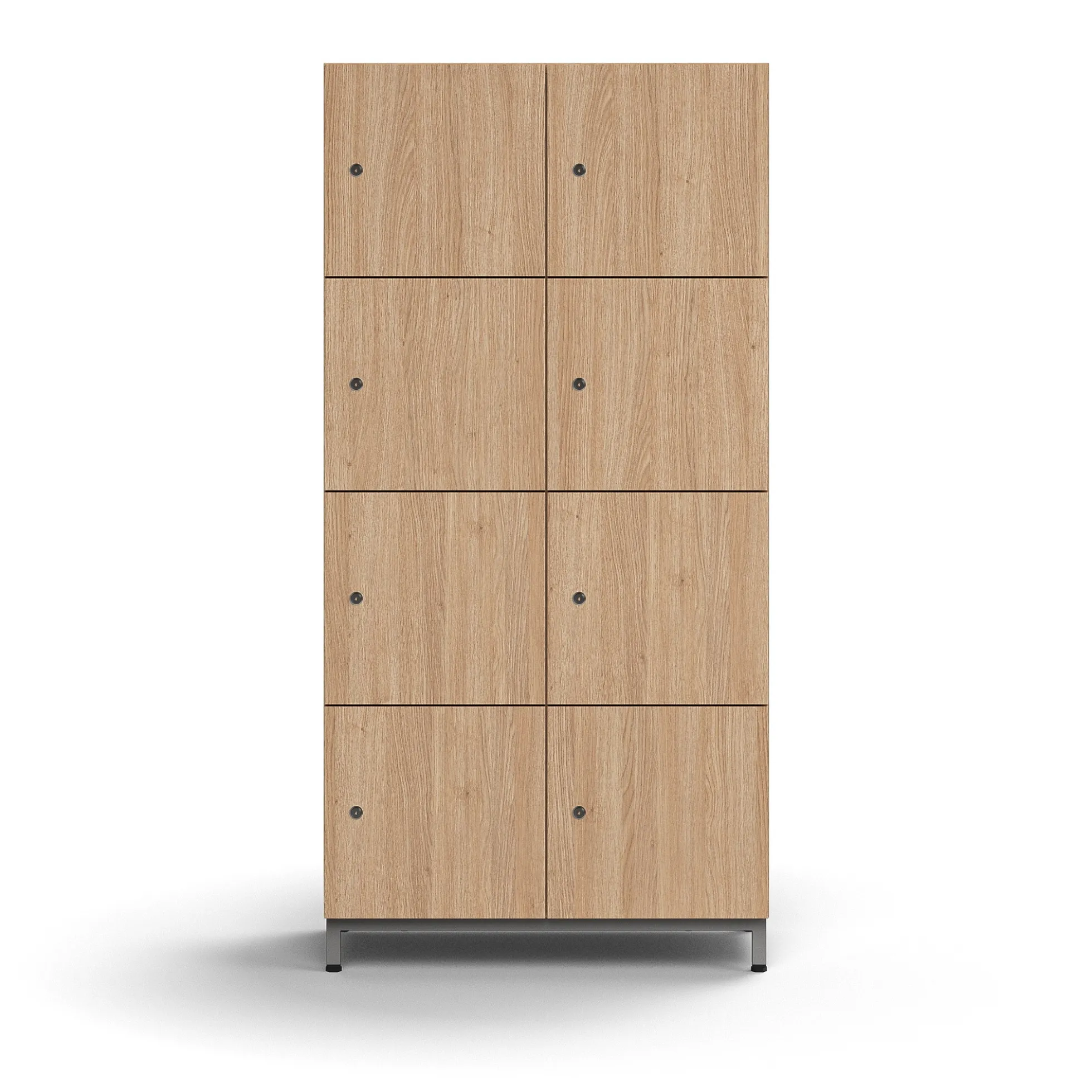Lokerokaappi QBUS 8 lokeroa, jalusta, 1636x800x420 mm, hopeanharmaa, tammi