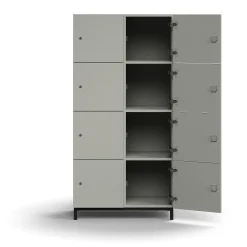 Lokerokaappi QBUS 8 lokeroa, jalusta, 1636x800x420 mm, musta, vaaleanharmaa