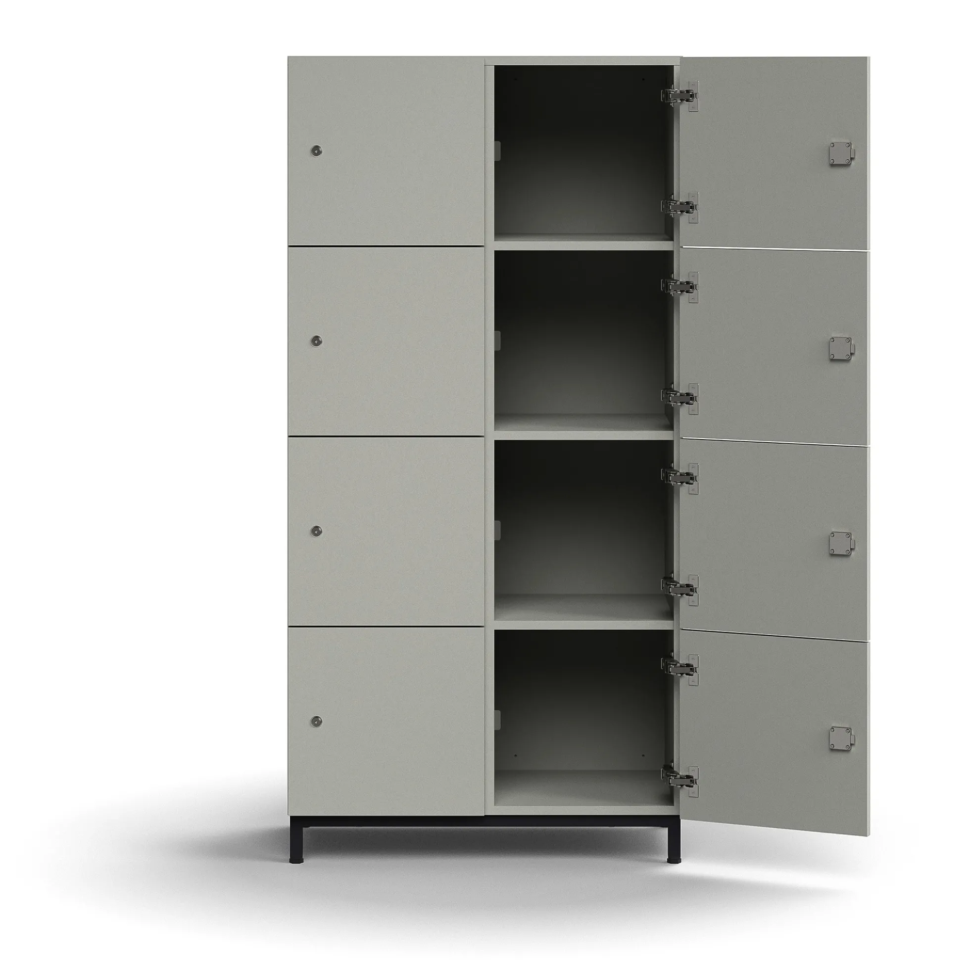 Lokerokaappi QBUS 8 lokeroa, jalusta, 1636x800x420 mm, musta, vaaleanharmaa