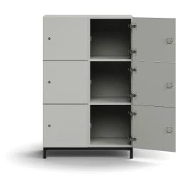 Lokerokaappi QBUS 6 lokeroa, jalusta, 1252x800x420 mm, musta, vaaleanharmaa