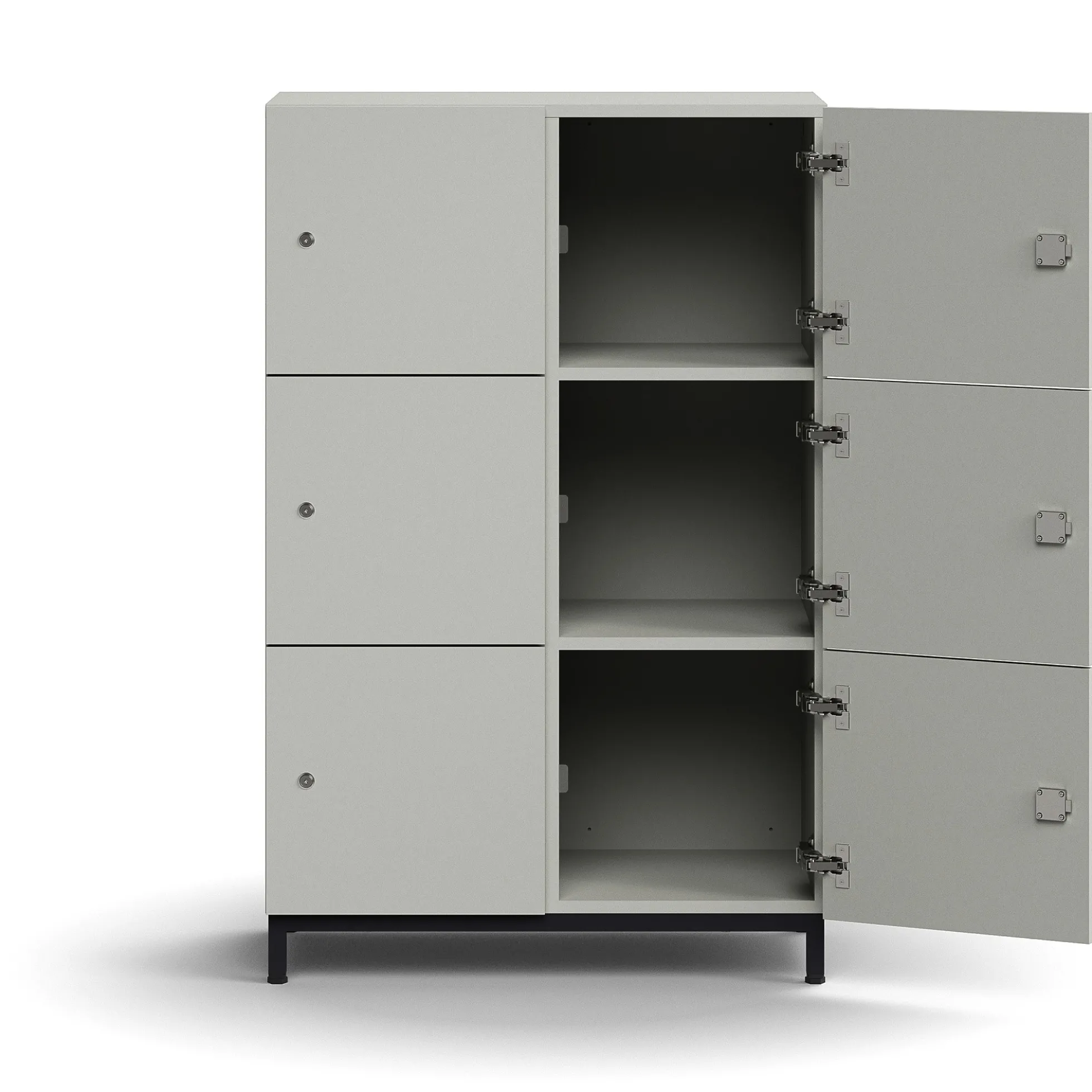 Lokerokaappi QBUS 6 lokeroa, jalusta, 1252x800x420 mm, musta, vaaleanharmaa