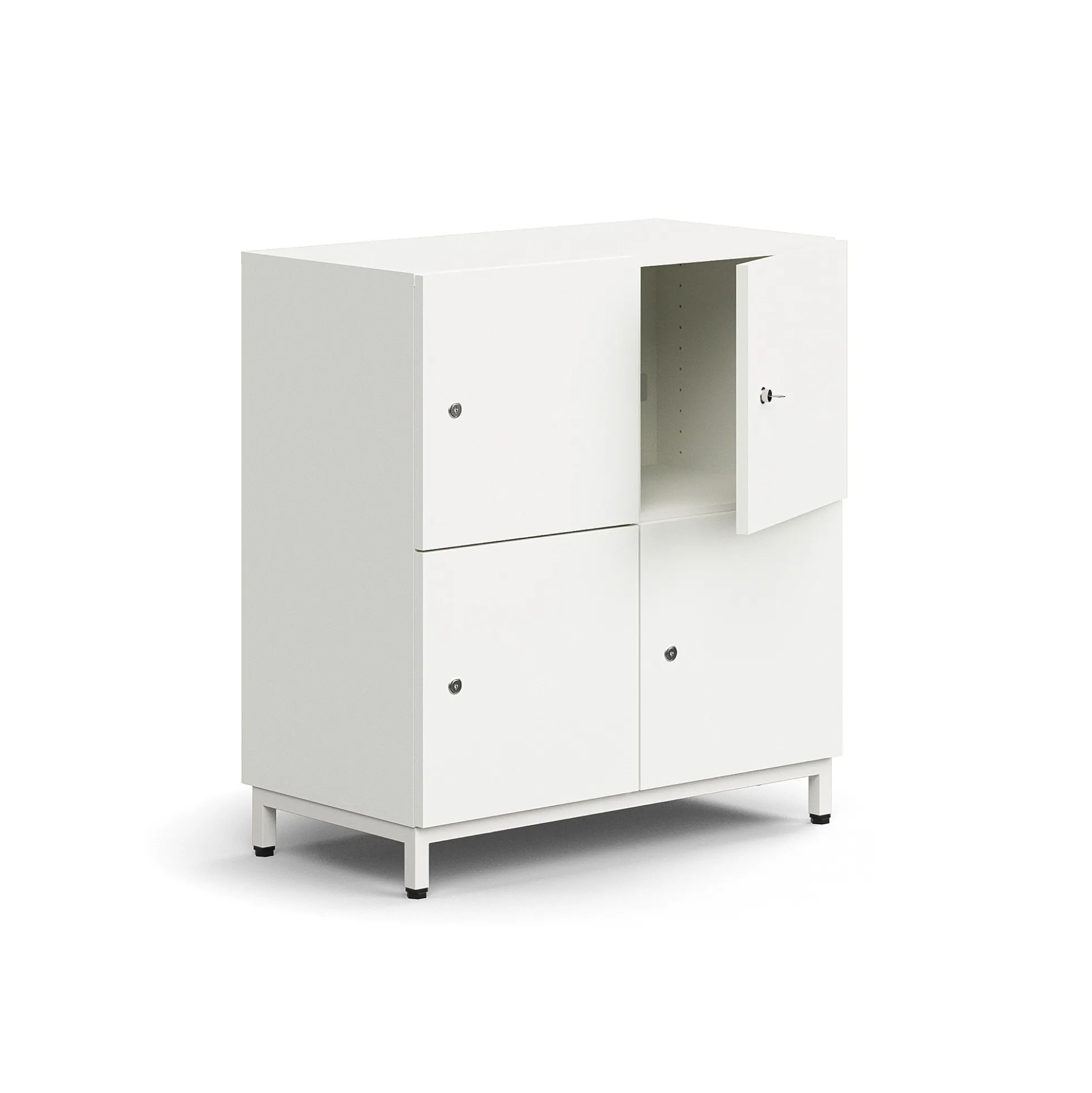 Lokerokaappi QBUS 4 lokeroa, jalusta, 868x800x420 mm, valkoinen