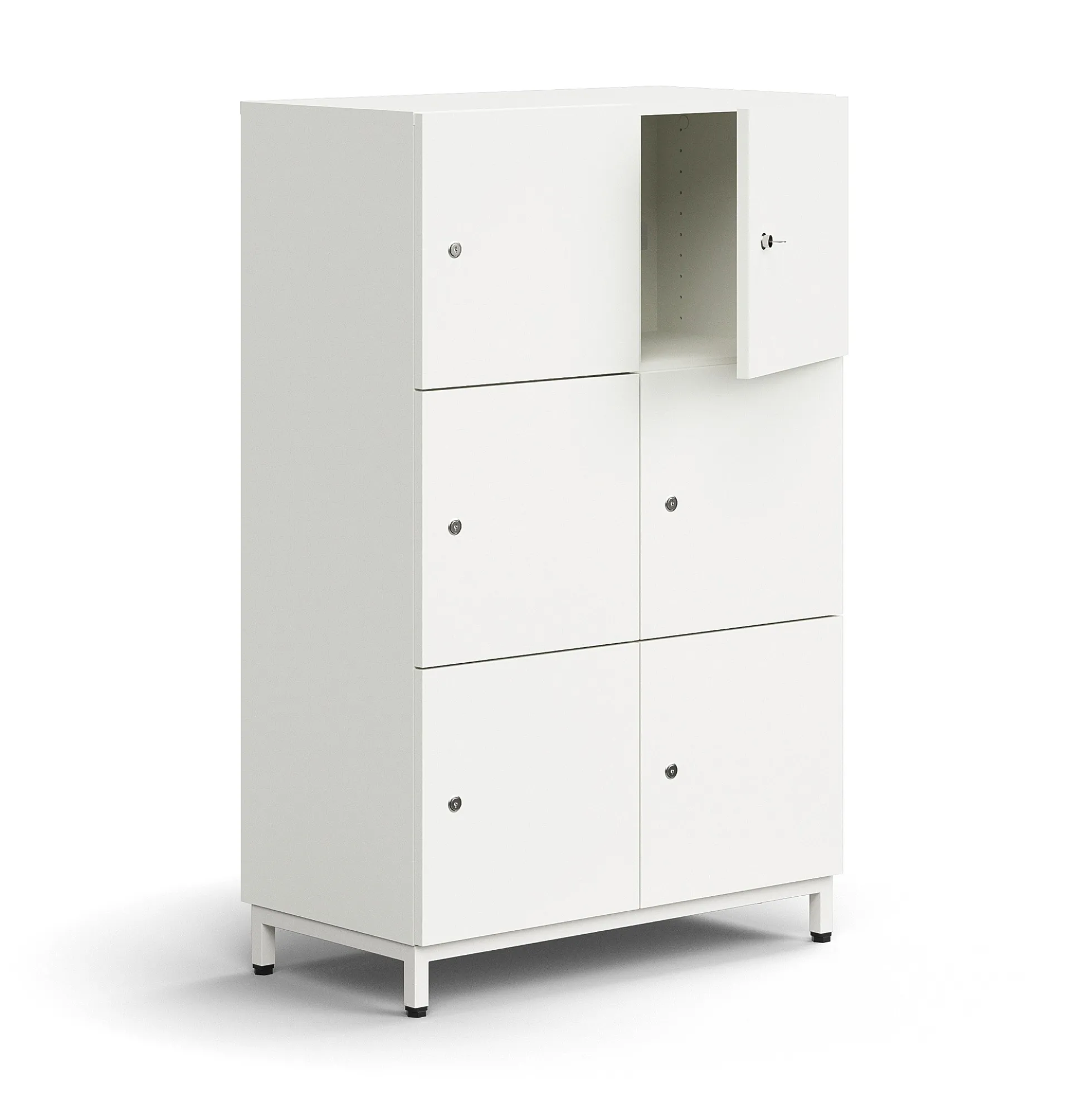Lokerokaappi QBUS 6 lokeroa, jalusta, 1252x800x420 mm, valkoinen