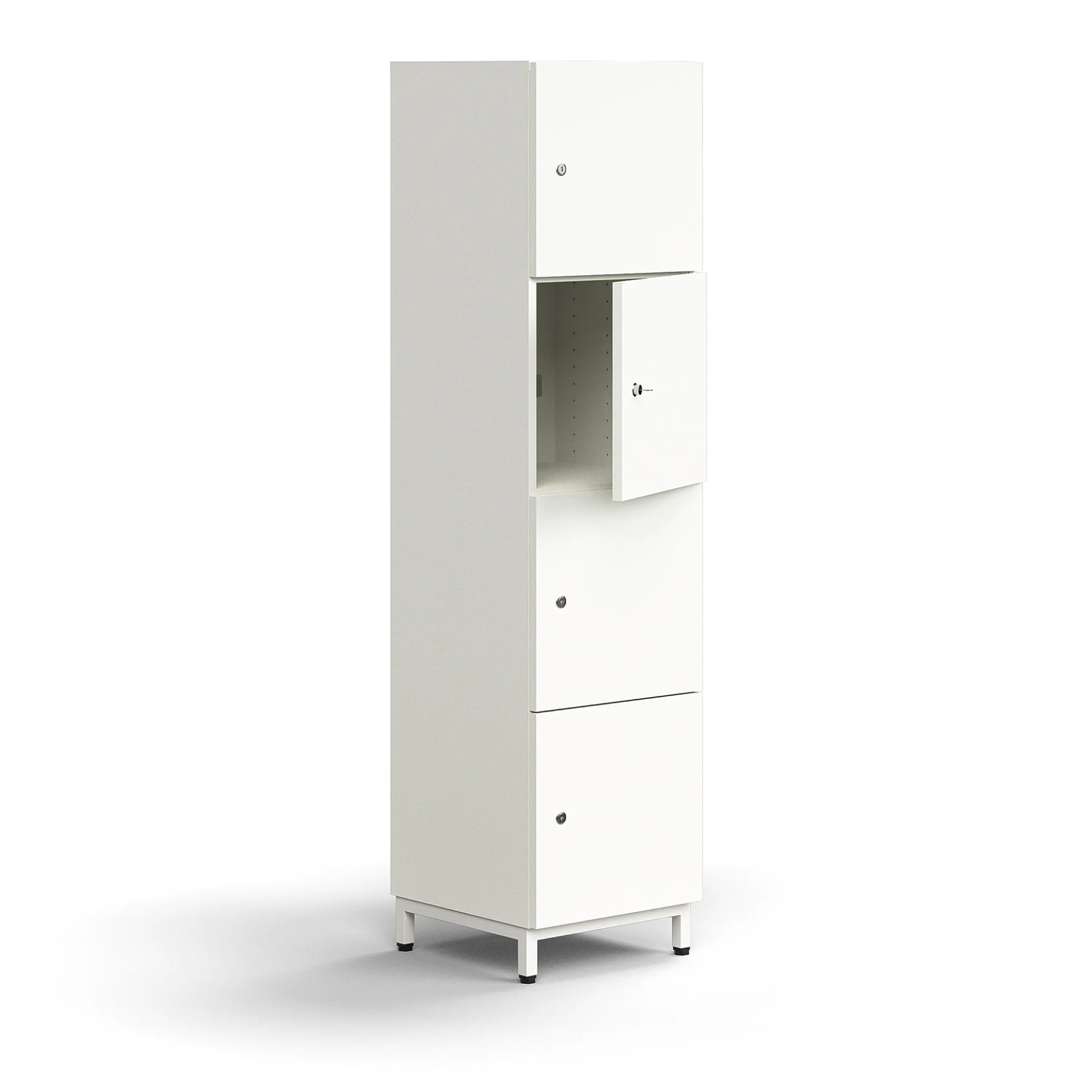 Lokerokaappi QBUS 4 lokeroa, jalusta, 1636x400x420 mm, valkoinen
