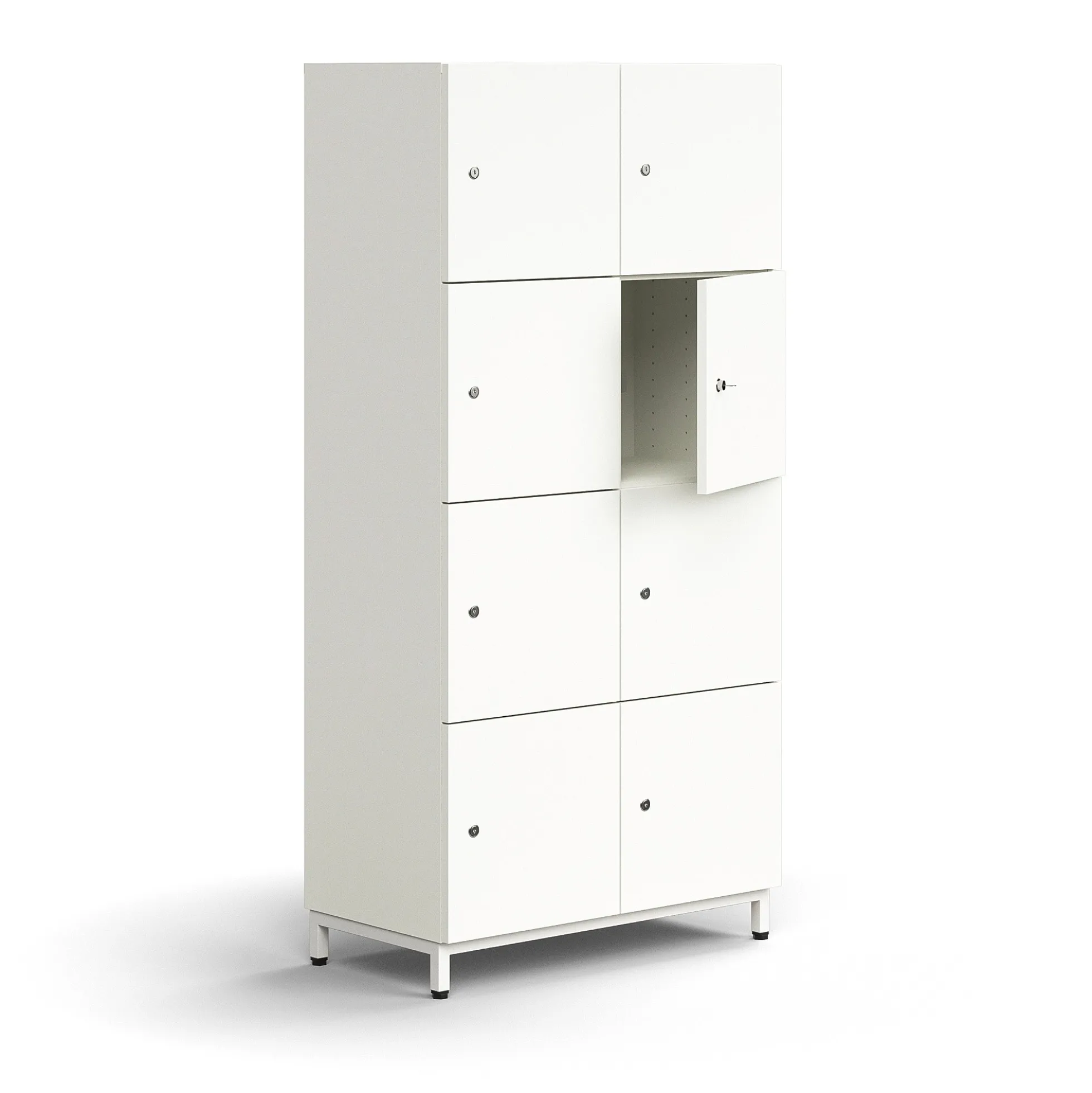 Lokerokaappi QBUS 8 lokeroa, jalusta, 1636x800x420 mm, valkoinen