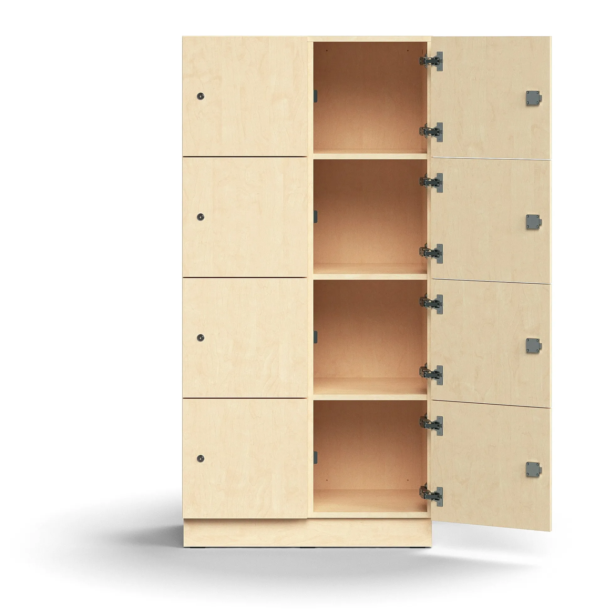 Lokerokaappi QBUS 8 lokeroa, sokkeli, 1636x800x420 mm, koivu