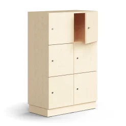 Lokerokaappi QBUS 6 lokeroa, sokkeli, 1252x800x420 mm, koivu