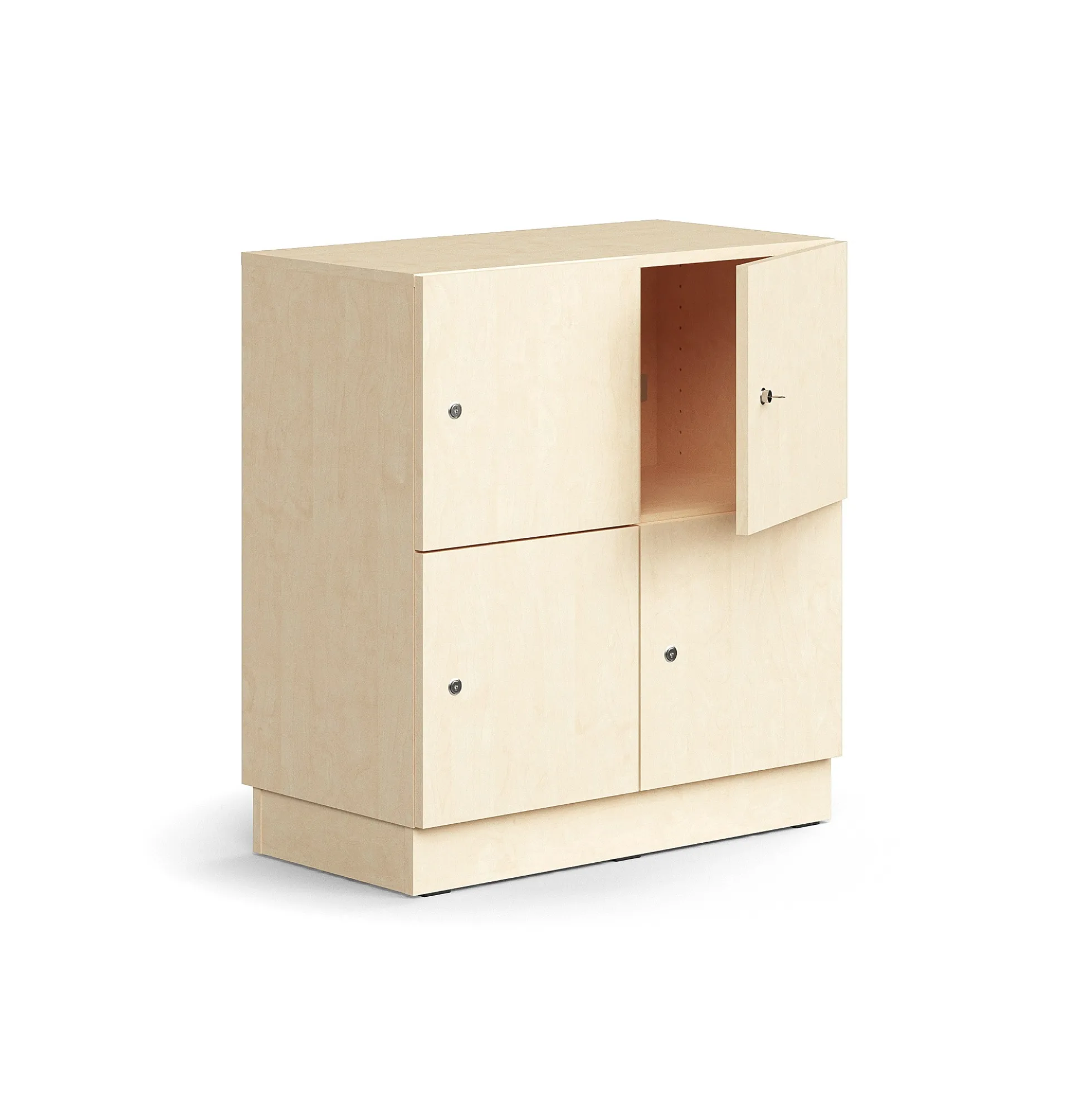 Lokerokaappi QBUS 4 lokeroa, sokkeli, 868x800x420 mm, koivu