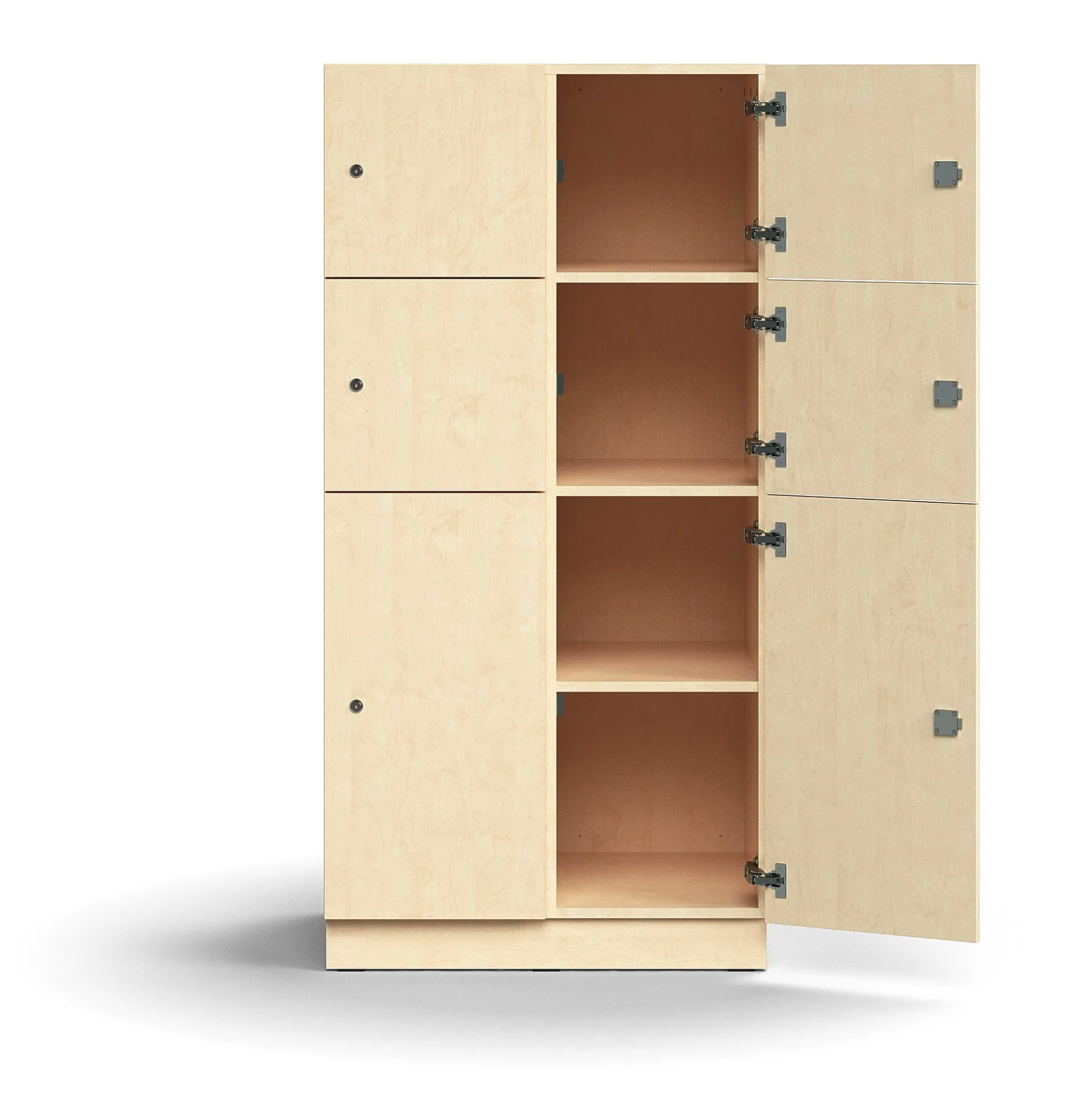 Lokerokaappi QBUS 6 lokeroa, sokkeli, 1636x800x570 mm, koivu