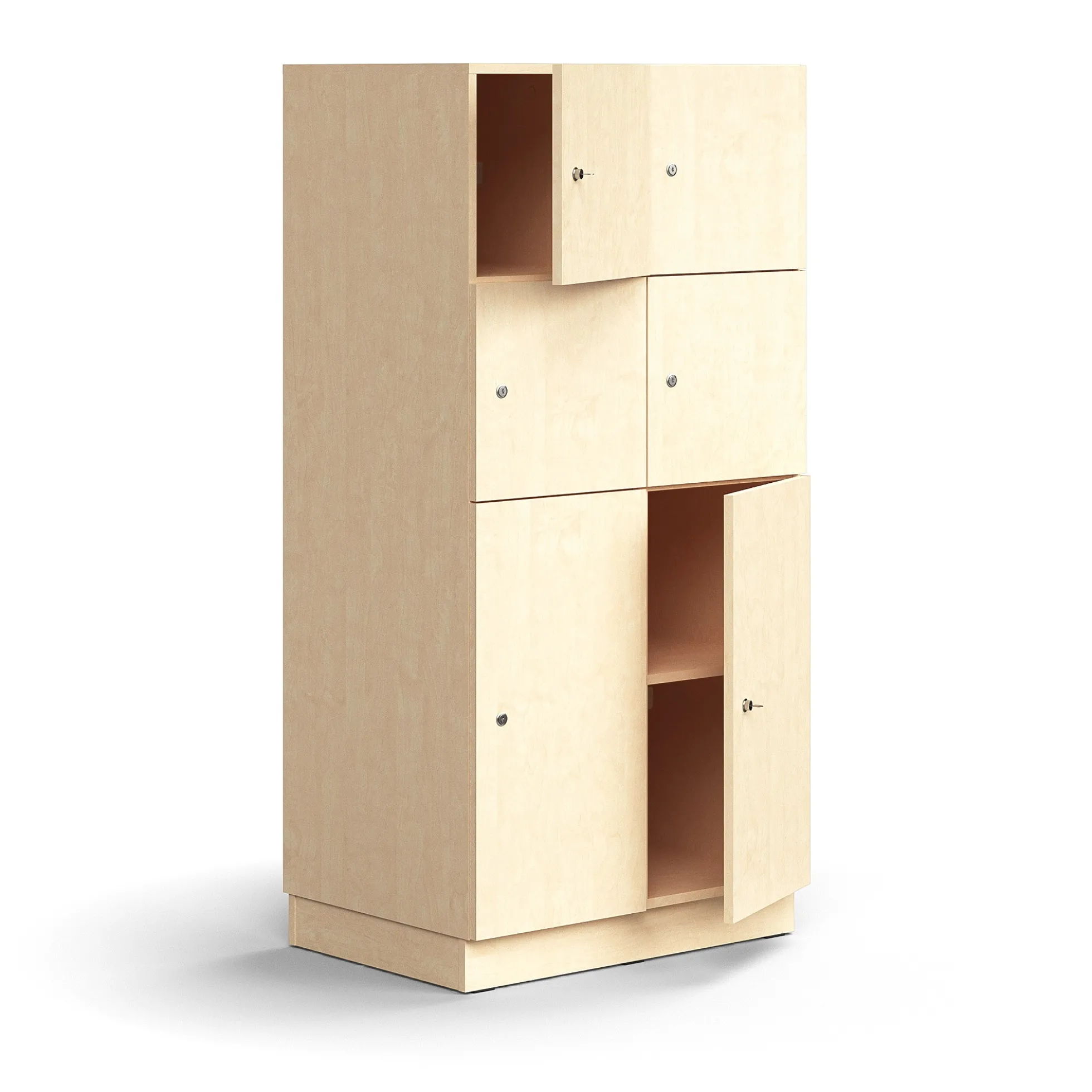 Lokerokaappi QBUS 6 lokeroa, sokkeli, 1636x800x570 mm, koivu