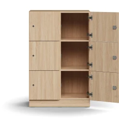 Lokerokaappi QBUS 6 lokeroa, sokkeli, 1252x800x420 mm, tammi