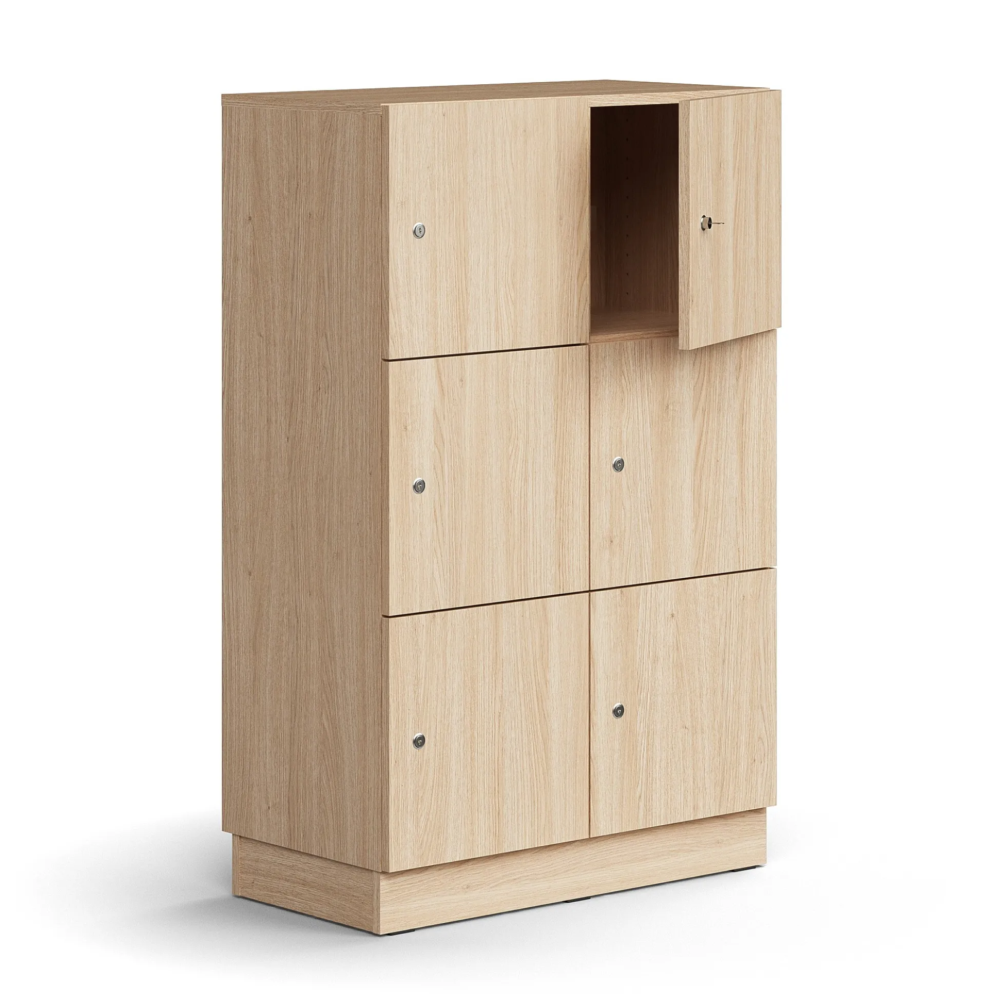 Lokerokaappi QBUS 6 lokeroa, sokkeli, 1252x800x420 mm, tammi
