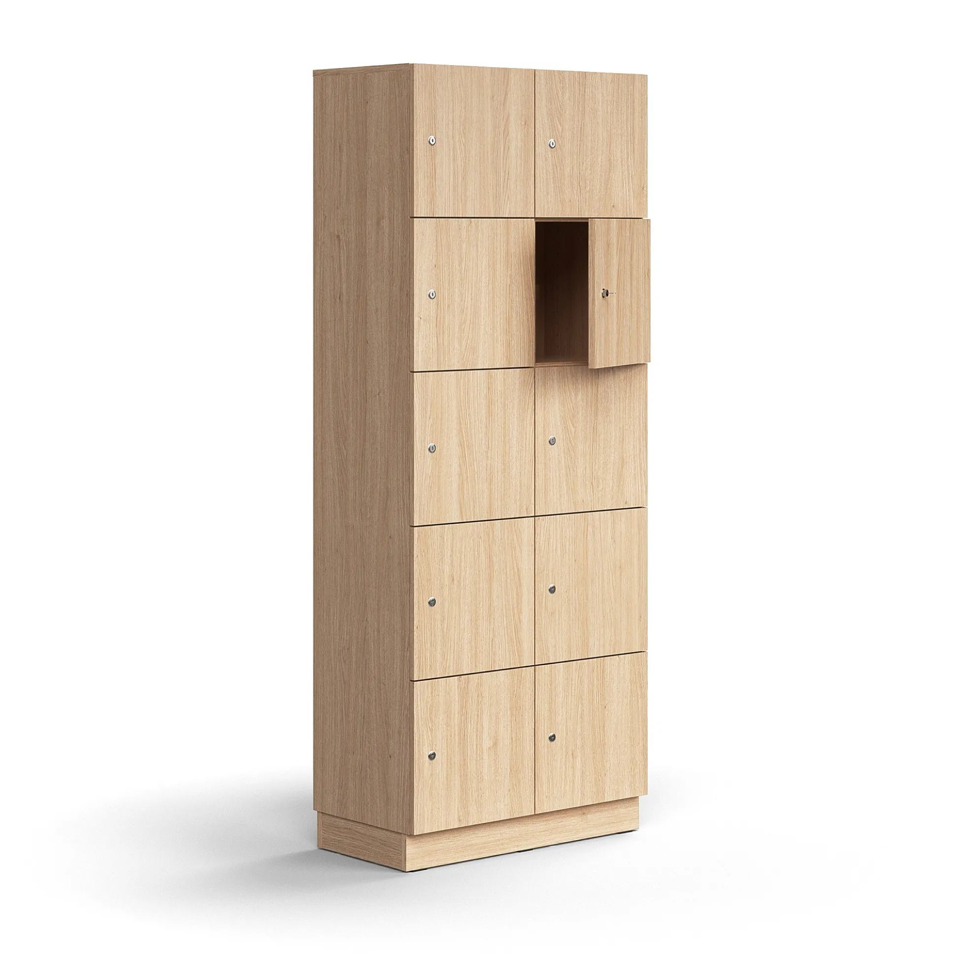 Lokerokaappi QBUS 10 lokeroa, sokkeli, 2020x800x420 mm, tammi