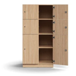 Lokerokaappi QBUS 6 lokeroa, sokkeli, 1636x800x570 mm, tammi