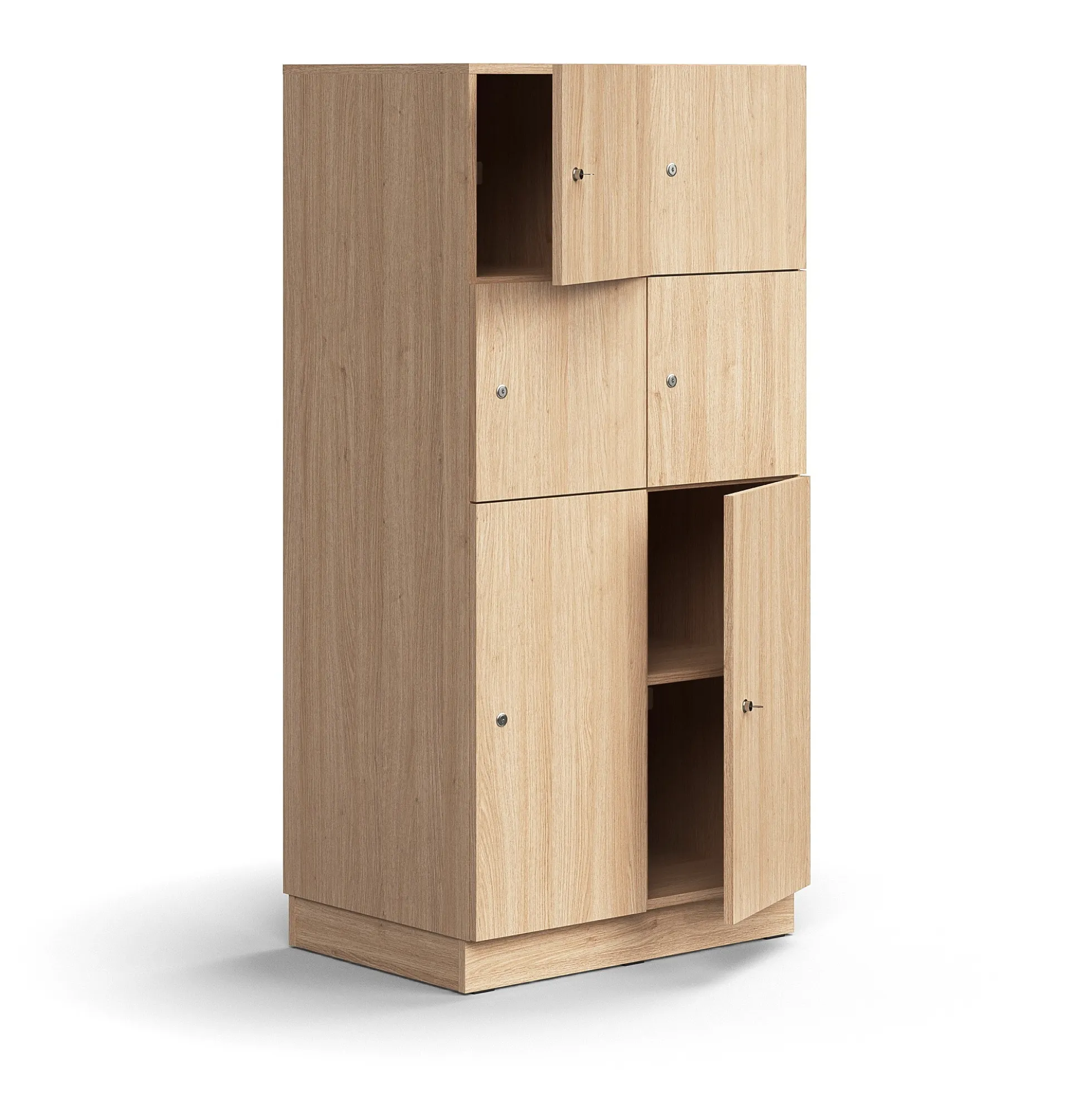 Lokerokaappi QBUS 6 lokeroa, sokkeli, 1636x800x570 mm, tammi