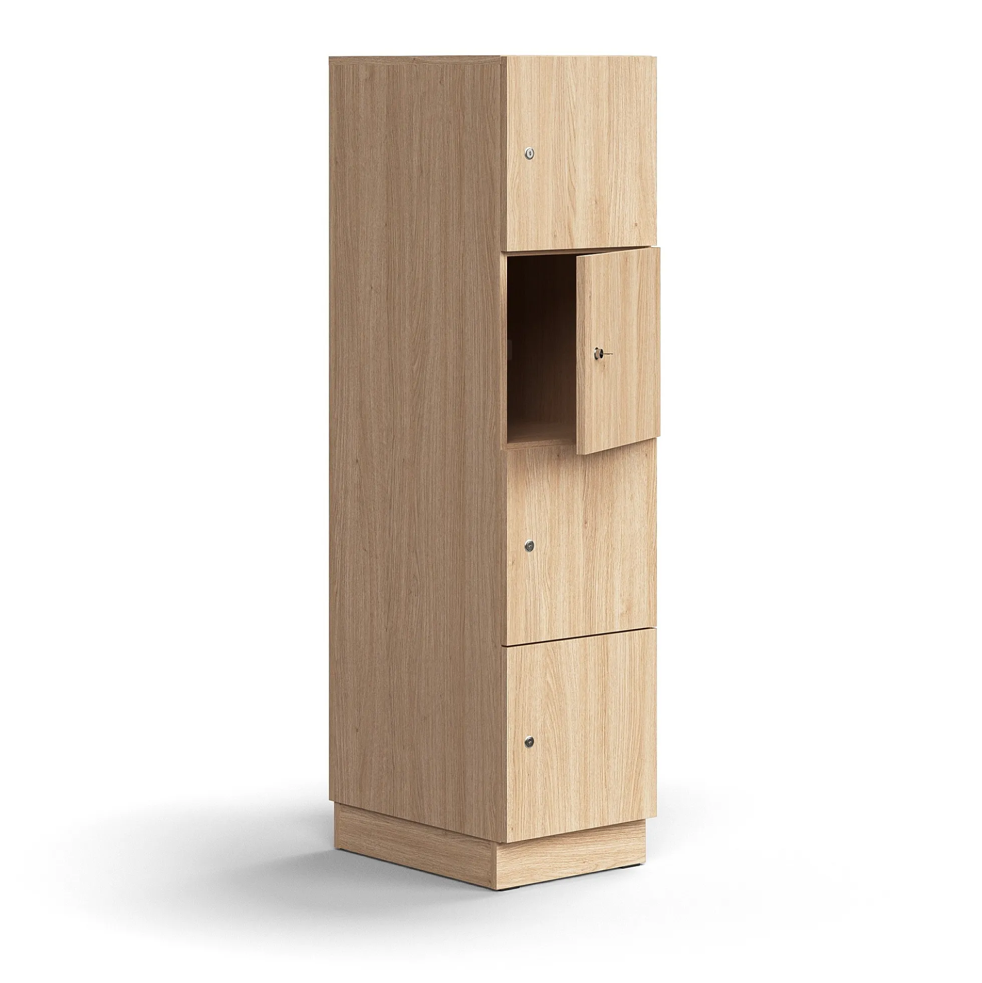 Lokerokaappi QBUS 4 lokeroa, sokkeli, 1636x400x570 mm, tammi