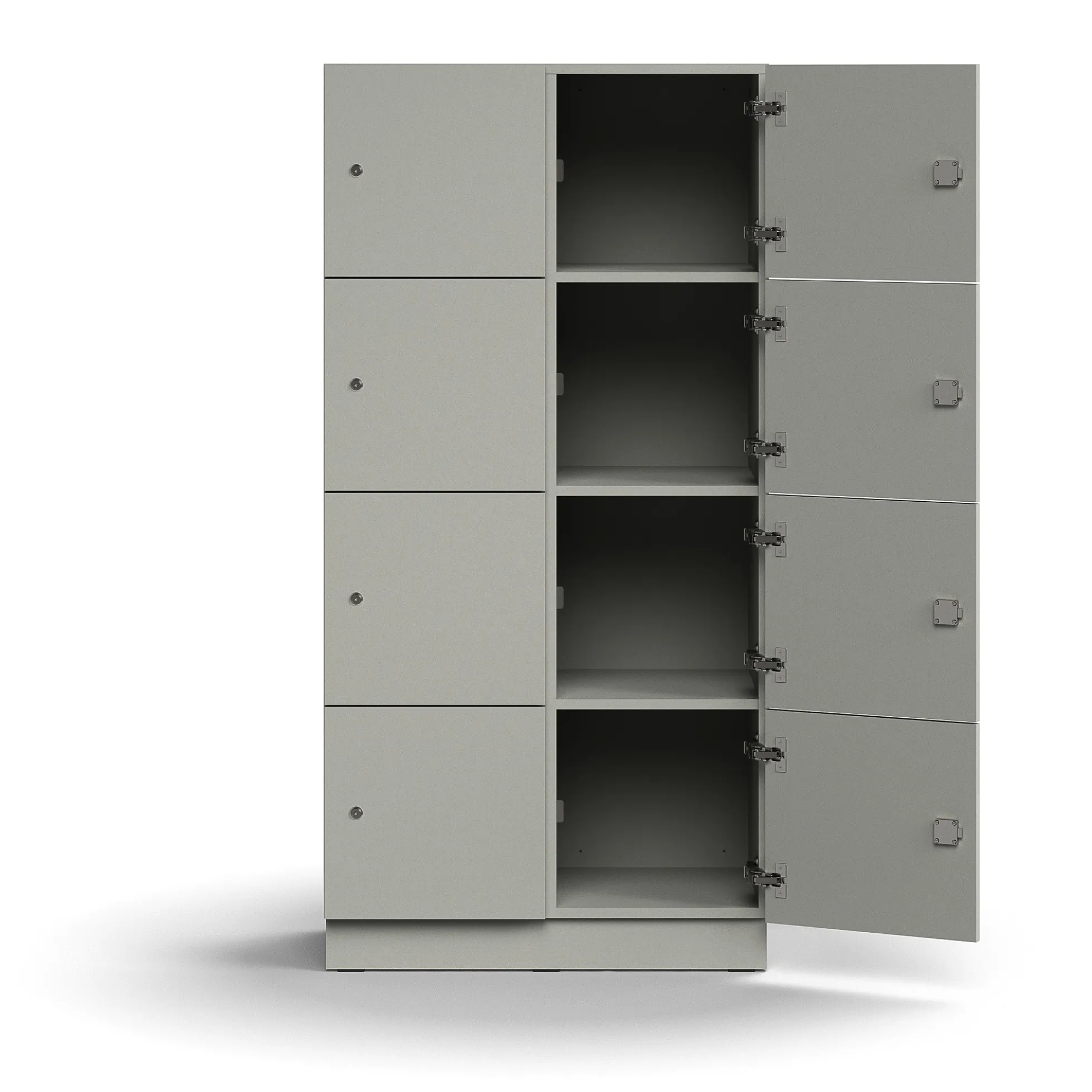 Lokerokaappi QBUS 8 lokeroa, sokkeli, 1636x800x420 mm, vaaleanharmaa