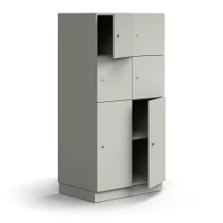 Lokerokaappi QBUS 6 lokeroa, sokkeli, 1636x800x570 mm, vaaleanharmaa