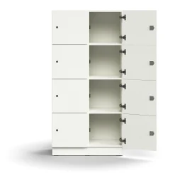 Lokerokaappi QBUS 8 lokeroa, sokkeli, 1636x800x420 mm, valkoinen