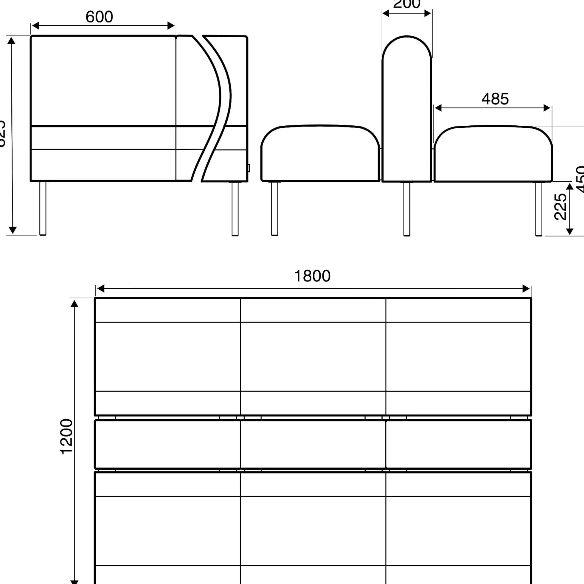 Moduulisohva VARIETY 3-istuttava, integroitu USB-portti, kaksipuolinen, kangas Pod CS, sininen